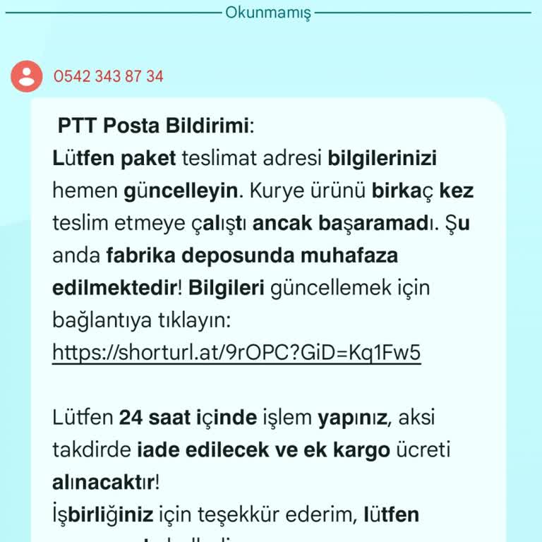 PTT Kargo Adına Gelen Sahte Mesajlar Hakkında Uyarı