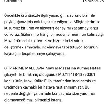 Mavi'den Alınan Sweatshirt İlk Yıkamada Deforme Oldu, Şikayetim Dikkate Alınmadı