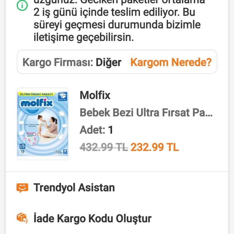 Trendyol'dan Aldığım Bebek Bezi Siparişim Teslim Edilmedi, Müşteri Hizmeti Yetersiz