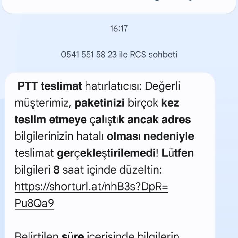 PTT'den Yanıltıcı Teslimat Mesajı Ve Bilgi Güvenliği Endişesi