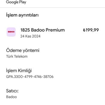 Badoo Premium (24.11.2024) Konto gesperrt, Rückerstattung von 199,99 TL gefordert