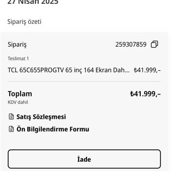 Sipariş Verdiğim TV Kargo Sorunu Nedeniyle Teslim Edilmedi