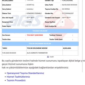 Aras Kargo Kargom 4 Gündür Yakın Mesafeye Teslim Edilmedi