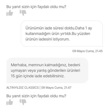 1 Ay Dolmadan Yırtılan Tişörte İade Reddi