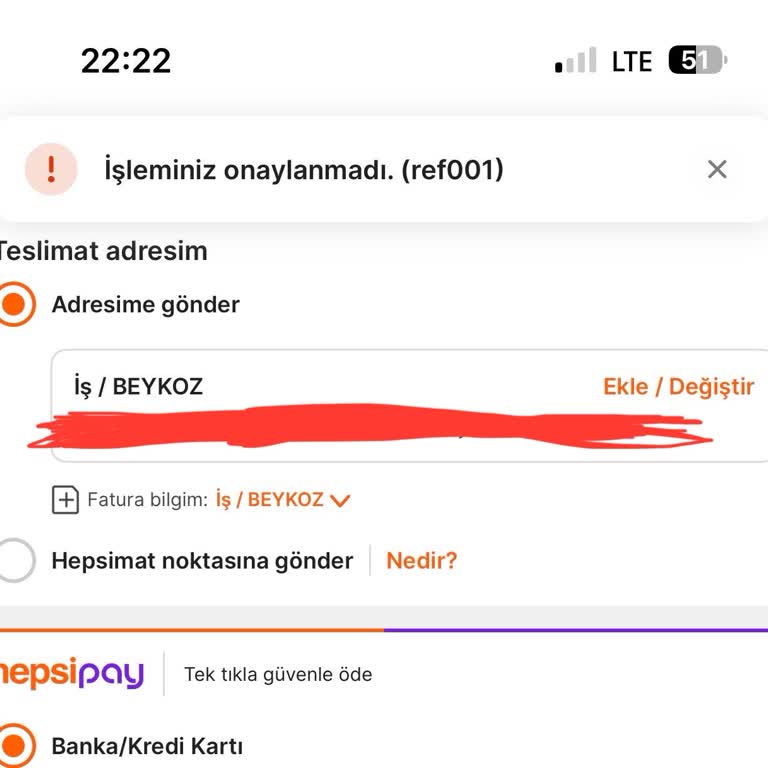 Hepsiburada Siparişlerimde Sürekli Ref0001 Hatası Alıyorum
