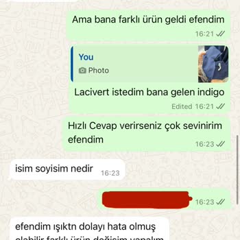 Yanlış Renk Gönderimi Ve İade Talebine Cevapsızlık