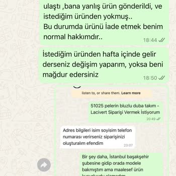 Yanlış Renk Gönderimi Ve İade Talebine Cevapsızlık