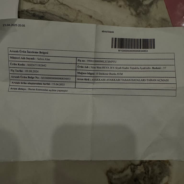 Hasarlı Ayakkabı İçin Güncel Değer Yerine Düşük Tutarda İade Teklifi Mağduriyeti