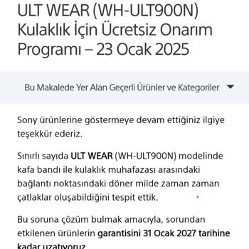 Sony Kulaklık Garanti Süresi Uzatıldığı Halde Teknik Servis Ücret Talep Etti