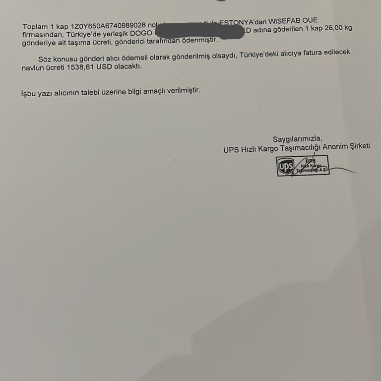 UPS Emsal Navlun Bedelleri Nedeniyle Yüksek Maliyet Ve İletişim Sorunu