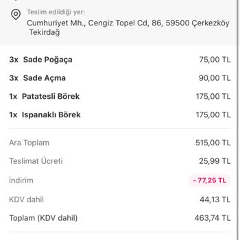 Meşhur Sarıyer Börekçisi Çerkezköy Şubeden Şikayetçiyim!