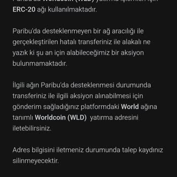 Paribu Hesabına Yanlış Ağdan Coin Transferi Sonrası Destek Sorunu