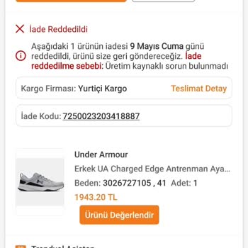 Under Armour Ayakkabıda Sürekli Gıcırtı Sesi Ve İade Sorunu