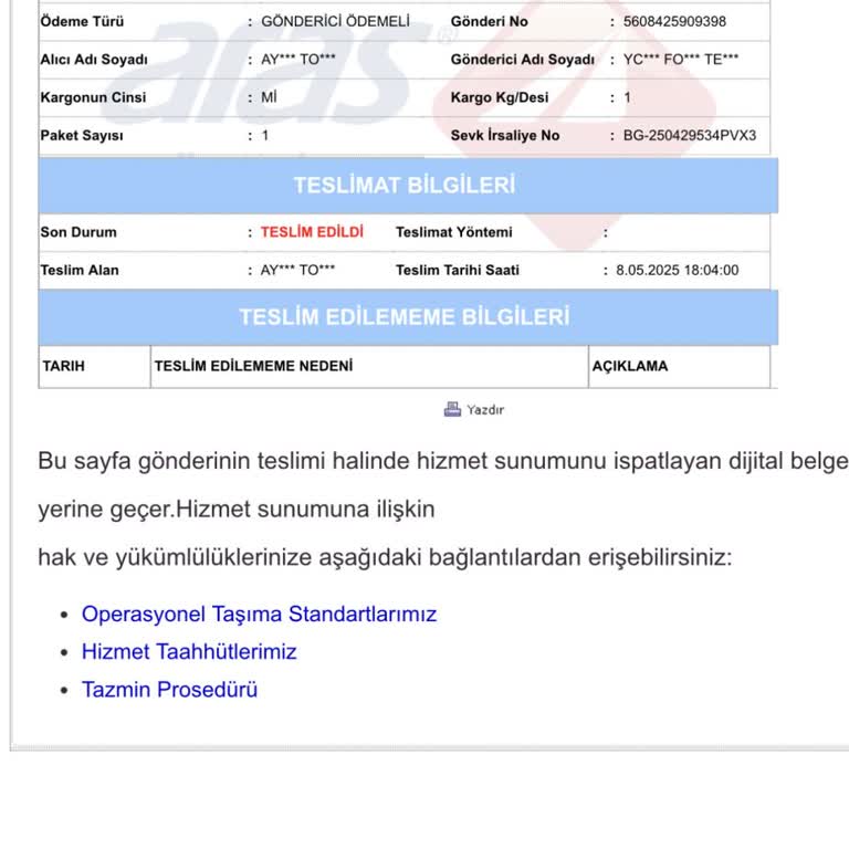 Kargom Teslim Edilmeden Teslim Edildi Görünüyor, Aras Kargo Ulaşılmıyor