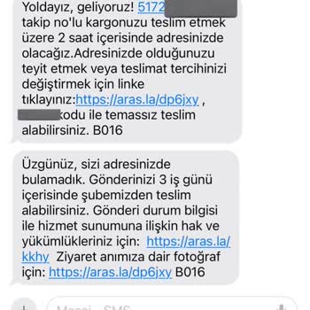 Aras Kargo Yanlış Ve Geç SMS Bilgilendirmesiyle Mağduriyet Yaşattı