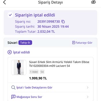 Sipariş Verilen Takım Elbise Gönderilmedi, Bilgilendirme Yapılmadı