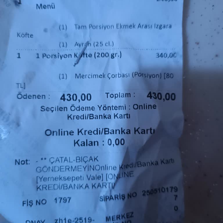 Eksik Ve Dikkatsiz Sipariş Deneyimi: Köfteci Yusuf Hayal Kırıklığı