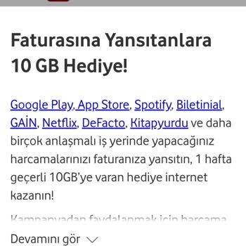 Vodafone 10 GB Kampanyasında Hediye İnterneti Alamama Sorunu