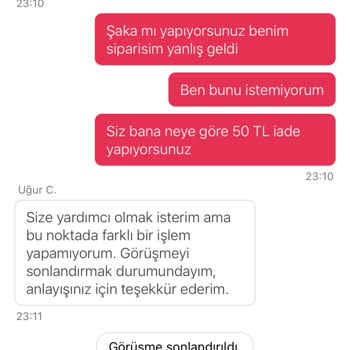 Yanlış Gelen Siparişe Yetersiz Çözüm Ve İlgisiz Müşteri Hizmetleri