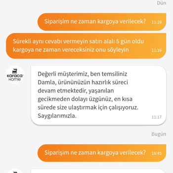 Karaca Home Siparişim Zamanında Kargoya Verilmedi, Bilgi Alamıyorum
