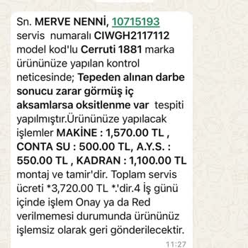 Su Geçirmez Saatte Su Sızıntısı Ve Yüksek Onarım Ücreti Şikayeti
