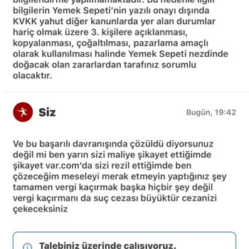 Yemeksepeti Üzerinden Yapılan Alışverişlerde Fiş Gönderilmemesi Ve Çözüm Eksikliği