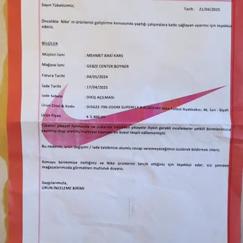 Nike Kramponun Alt Tabanında Ciddi Deformasyon Ve Yanlış İnceleme Sonucu Mağduriyet
