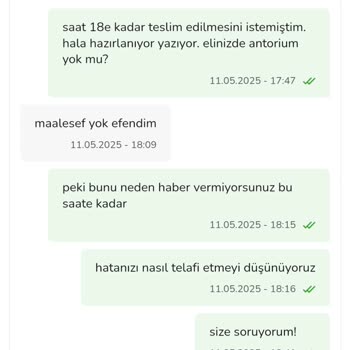 Anneler Günü'nde Yanlış Ve Eksik Çiçek Teslimatı, İlgisiz Müşteri Hizmetleri