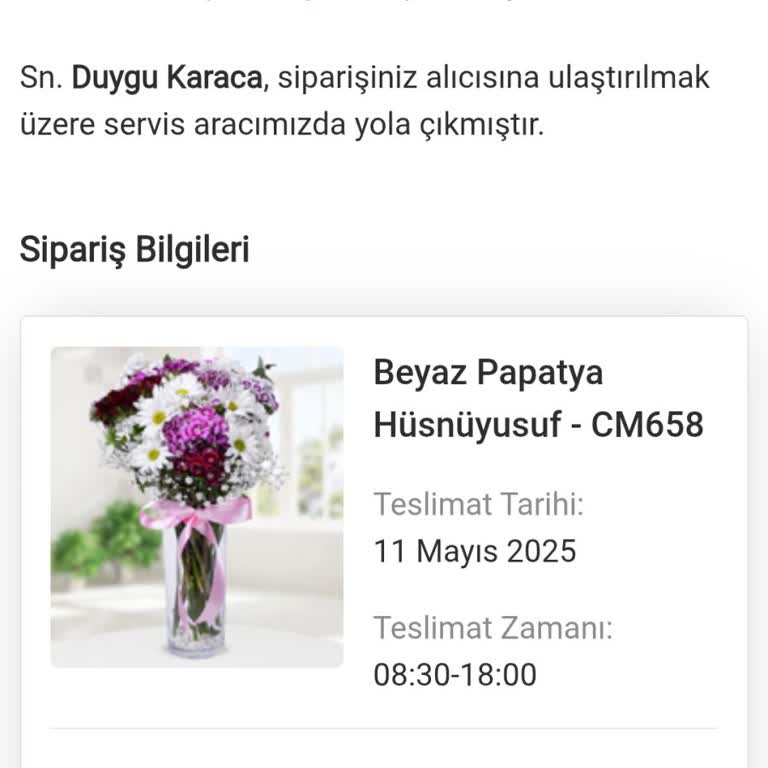 Anneler Günü Siparişim Zamanında Teslim Edilmedi, Para İadesi Talep Ediyorum