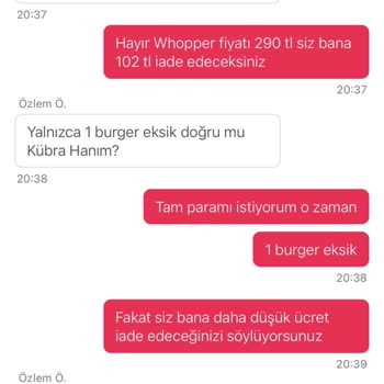 Eksik Hamburger İçin Yetersiz İade Teklifi Ve Müşteri Hizmetleri Sorunu