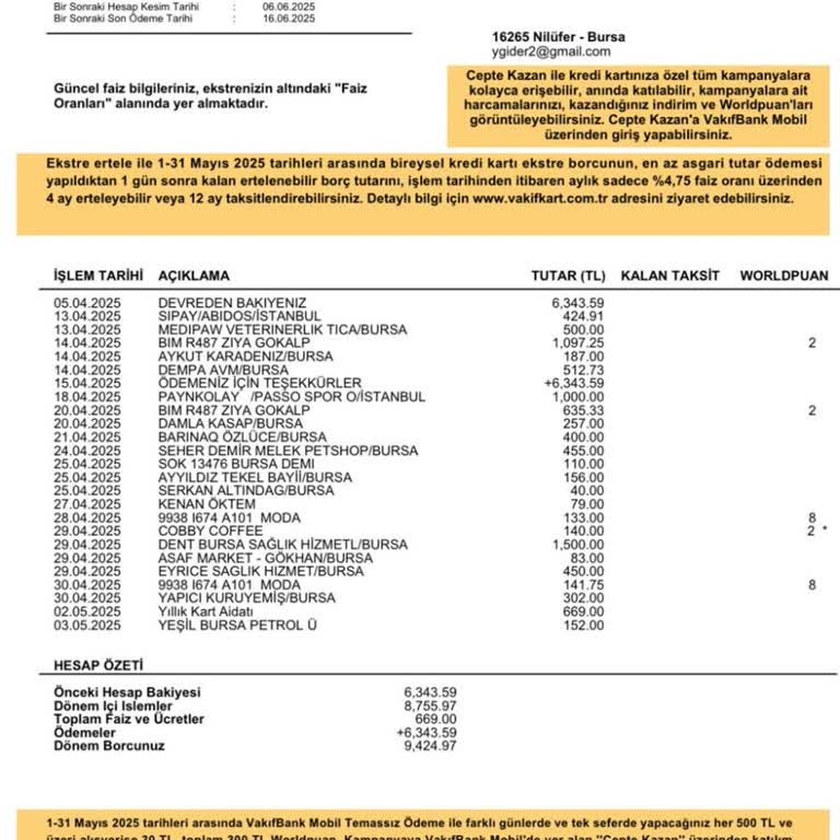 VakıfBank Kartıma Yansıtılan Yıllık Üyelik Ücretinin İadesini İstiyorum