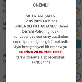 10 Dakika İçinde İptal Edilen Randevuya Ceza Verilmesi