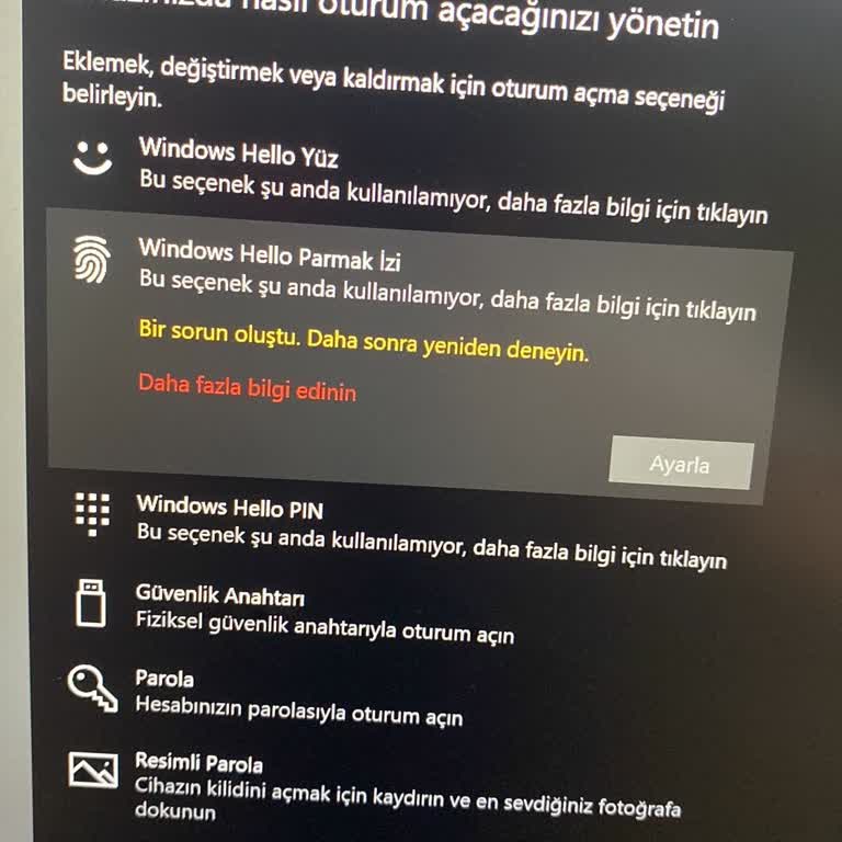 Windows 10'da Şifre Ve Parmak İzi Ekleyememe Sorunu