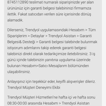 Garanti Süresi Ve Ürün Değişiminde Satıcı-Trendyol İlgisizliği