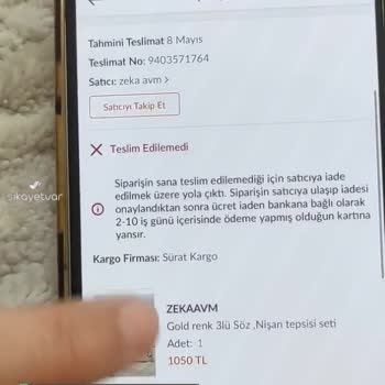 Sürat Kargo Siparişi Teslim Etmedi