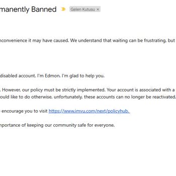 16 Yıllık Imvu Hesabım Haksız ve Gerekçesiz Şekilde Kalıcı Olarak Banlandı