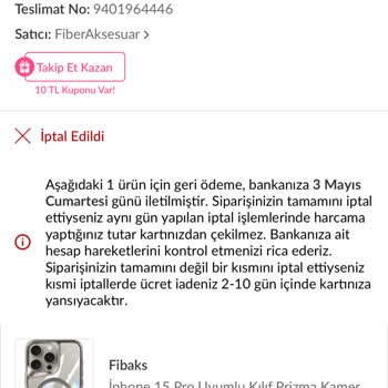 Para İadesi Finansman Kartı Süresi Nedeniyle Yapılmadı