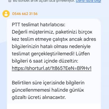 PTT Adı Kullanılarak Gelen Şüpheli Mesajlar Hakkında Şikayet