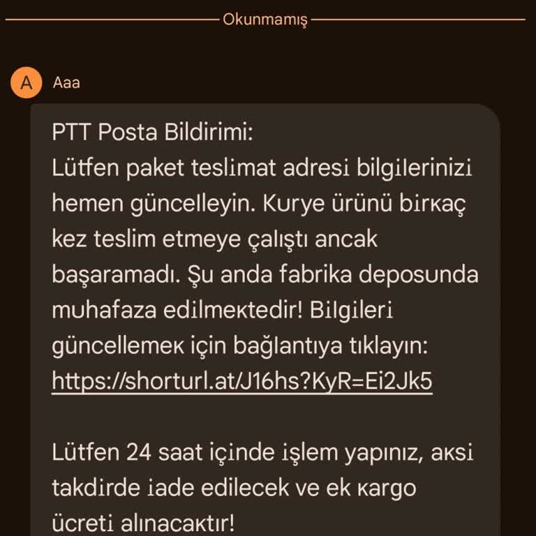 PTT Adına Gelen SMS