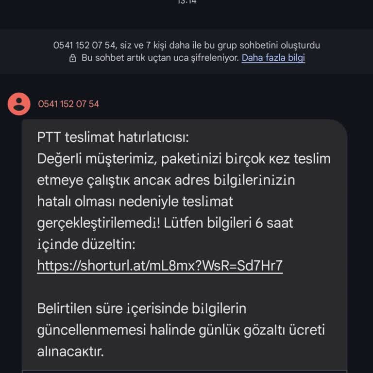 PTT Adına Gelen Sahte Mesaj Ve İzinsiz Grup Eklemesi