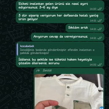 Koza Bebekten Yanlış Ürün Ve Etiketsiz Kıyafetler Mağduriyetim Büyüyor