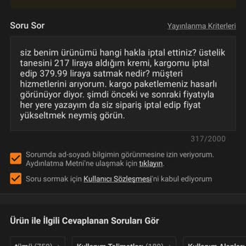 Trendyol Siparişim Fiyat Yükseltmek İçin İptal Edildi İlgisizlikle Karşılaştım