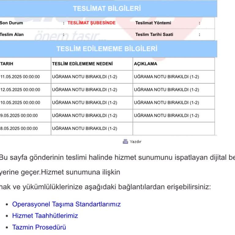 Kargom Teslim Edilmeden Uğrama Notu Bırakılıyor, Müşteri Hizmetleri Çözüm Sunmuyor