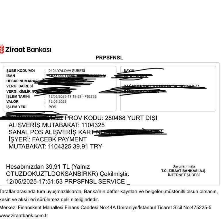 Haberim Olmadan Facebook Payment Hesabımdan Para Çekildi