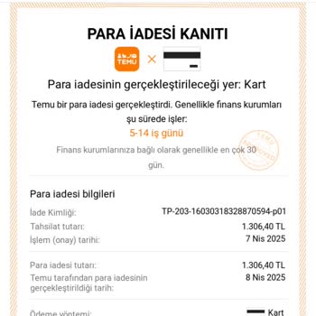 Temu Alışverişinde İptal Edilen Siparişin İadesi Yapılmadı