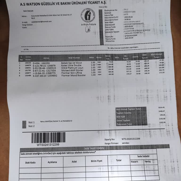 Watsons Alışverişimde Eksik Ürün Gönderildi