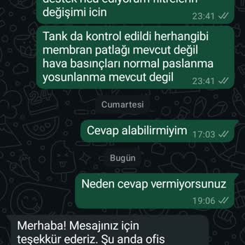 Filtre Değişimi Sonrası Kötü Koku Ve İlgisiz Müşteri Hizmeti