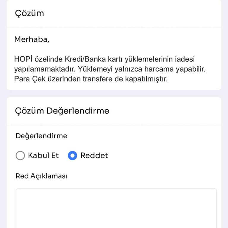 Hopipay Kart İadesinin IBAN'a Yapılmaması Ve Destek Eksikliği