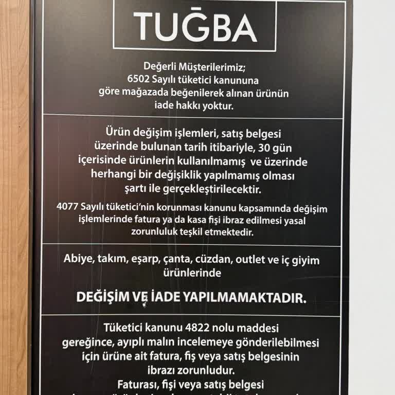 Tuğba Giyim Ümraniye Şubesinde İade Talebine Olumsuz Ve Saygısız Yaklaşım