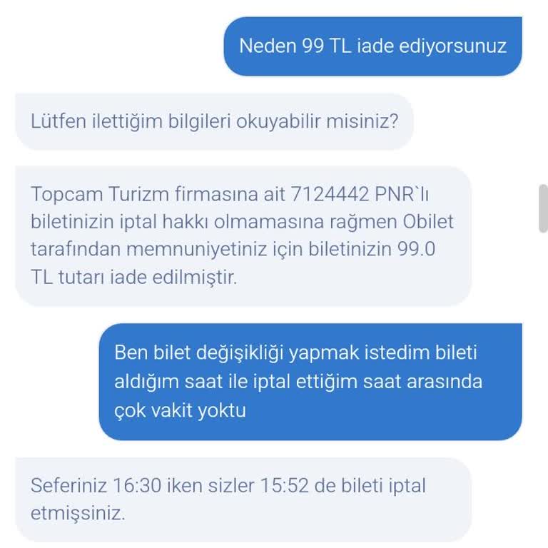 Bilet Saatini Yanlış Aldım, Değişiklik Ve İade Talebim Reddedildi